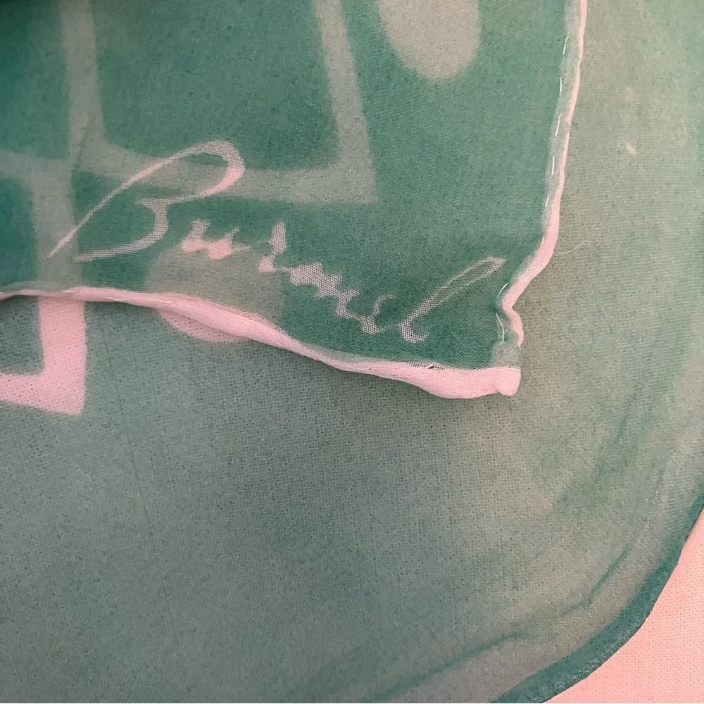 VTG Burmel Chiffon Square Scarf Dot Square Soft Mint Green And White 27in - Picture 5 of 5